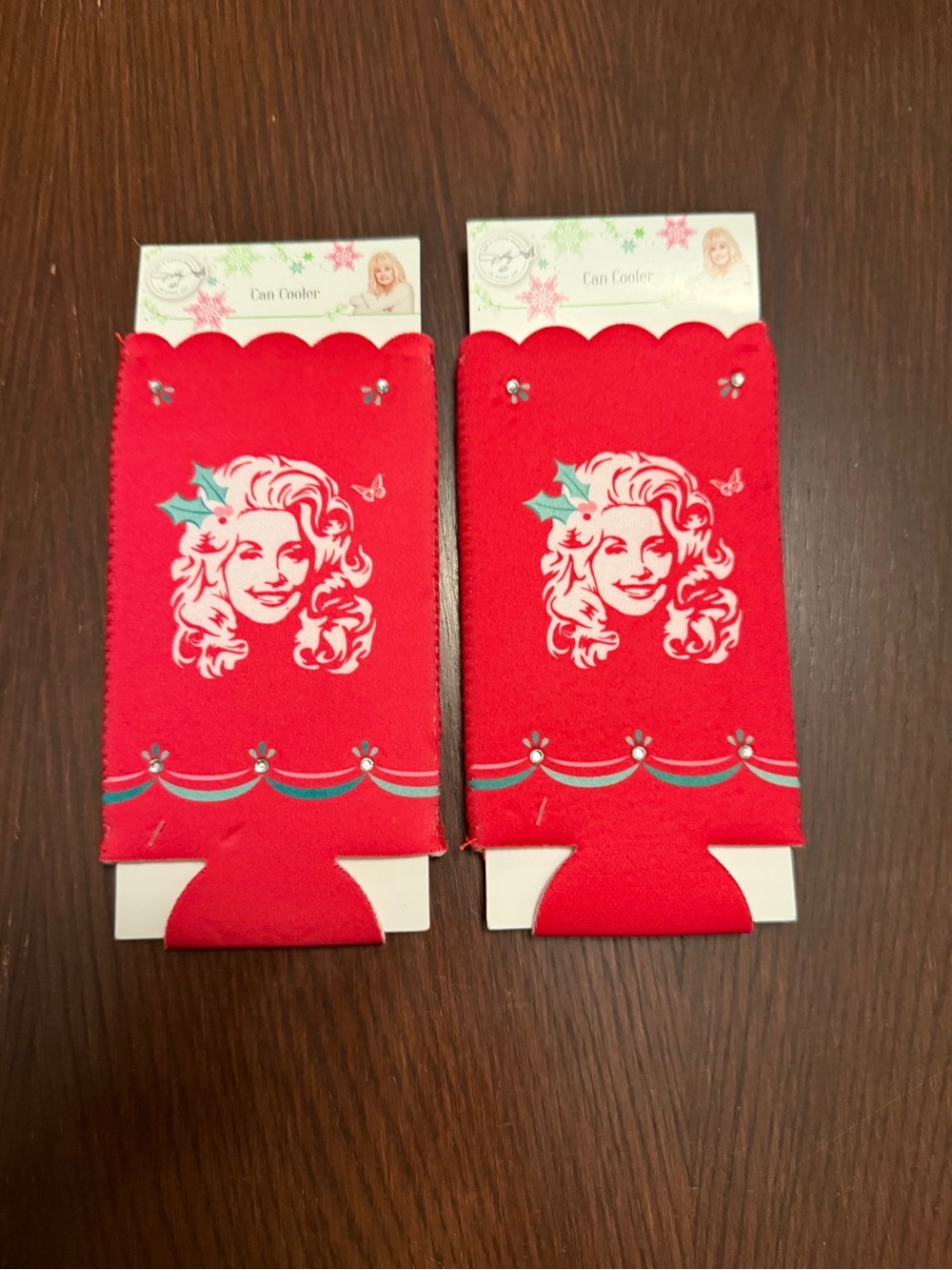Dolly Parton Red Festive Holiday Can Cooler Sleeve Brand New
